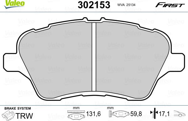 Valeo 302153 - Brake Pad Set, disc brake onlydrive.pro