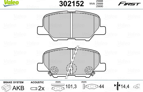 Valeo 302152 - Bremžu uzliku kompl., Disku bremzes onlydrive.pro