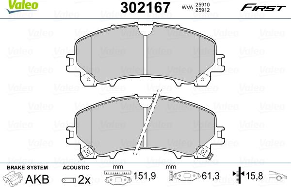 Valeo 302167 - Stabdžių trinkelių rinkinys, diskinis stabdys onlydrive.pro