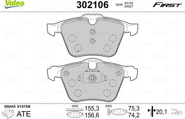 Valeo 302106 - Bremžu uzliku kompl., Disku bremzes onlydrive.pro