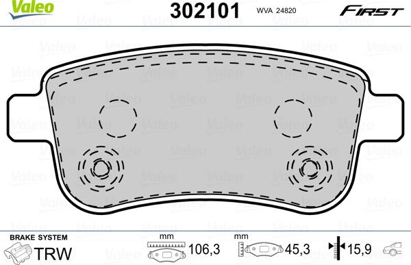 Valeo 302101 - Bremžu uzliku kompl., Disku bremzes onlydrive.pro