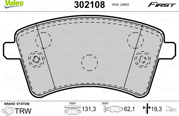 Valeo 302108 - Brake Pad Set, disc brake onlydrive.pro