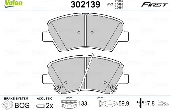 Valeo 302139 - Тормозные колодки, дисковые, комплект onlydrive.pro