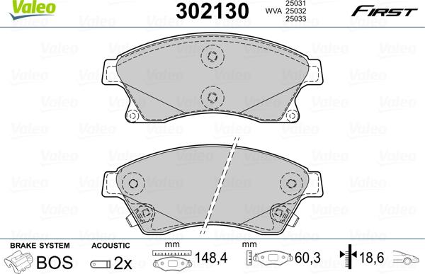 Valeo 302130 - Stabdžių trinkelių rinkinys, diskinis stabdys onlydrive.pro