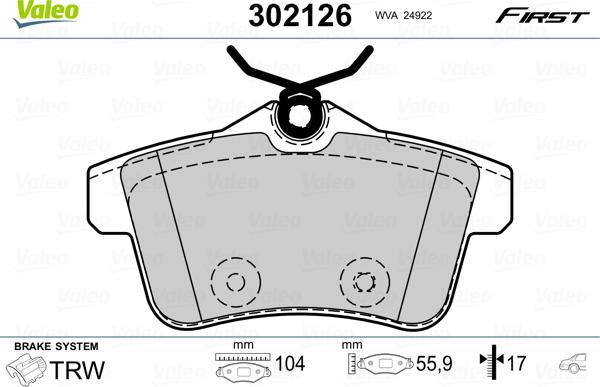 Valeo 302126 - Jarrupala, levyjarru onlydrive.pro