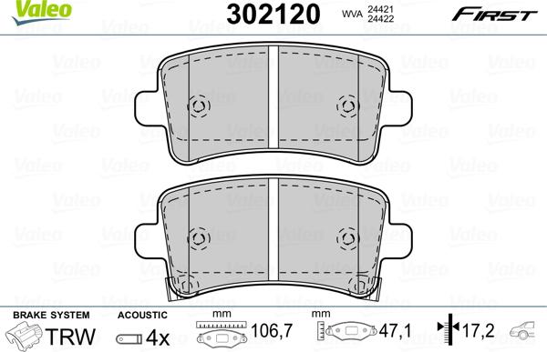 Valeo 302120 - Тормозные колодки, дисковые, комплект onlydrive.pro