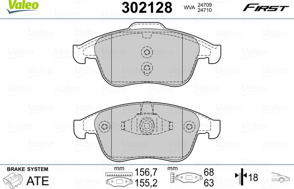 Valeo 302128 - Stabdžių trinkelių rinkinys, diskinis stabdys onlydrive.pro