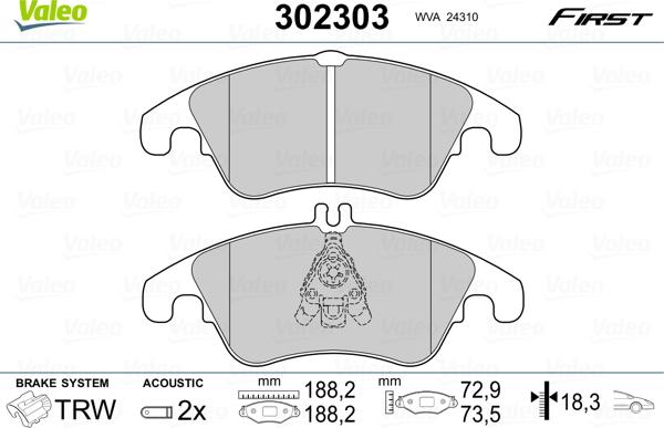 Valeo 302303 - Piduriklotsi komplekt,ketaspidur onlydrive.pro