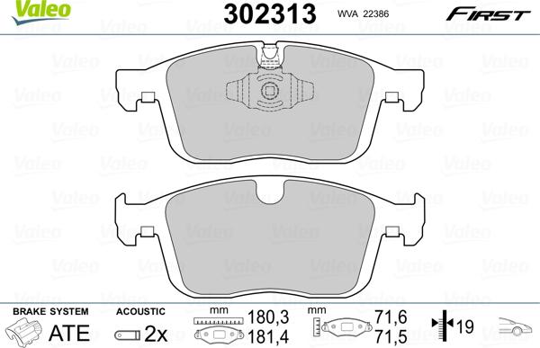 Valeo 302313 - Stabdžių trinkelių rinkinys, diskinis stabdys onlydrive.pro