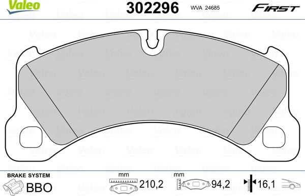 Valeo 302296 - Stabdžių trinkelių rinkinys, diskinis stabdys onlydrive.pro