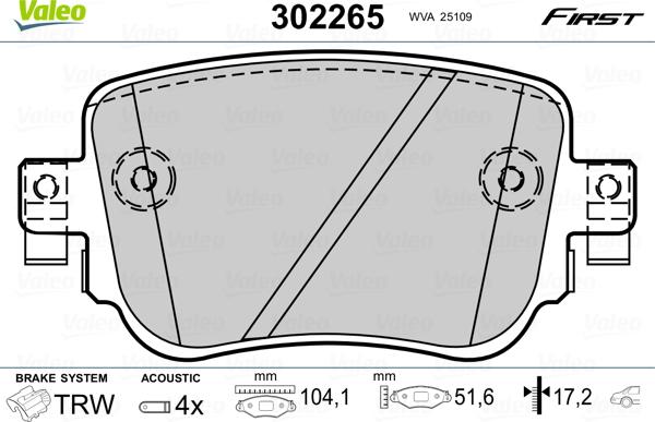 Valeo 302265 - Тормозные колодки, дисковые, комплект onlydrive.pro