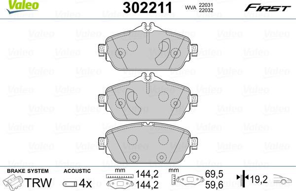 Valeo 302211 - Brake Pad Set, disc brake onlydrive.pro