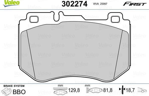 Valeo 302274 - Тормозные колодки, дисковые, комплект onlydrive.pro