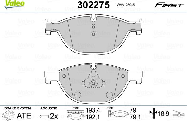 Valeo 302275 - Piduriklotsi komplekt,ketaspidur onlydrive.pro