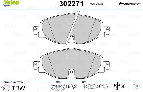 Valeo 302271 - Stabdžių trinkelių rinkinys, diskinis stabdys onlydrive.pro