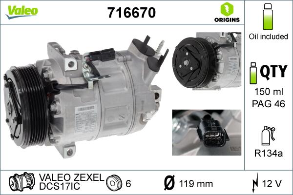Valeo 716670 - Compressor, air conditioning onlydrive.pro