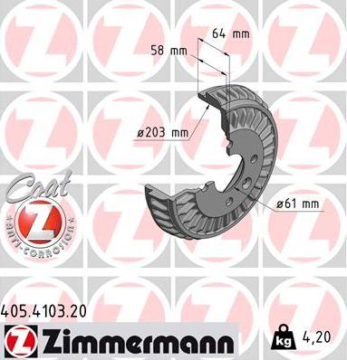 Zimmermann 405.4103.20 - Тормозной барабан onlydrive.pro