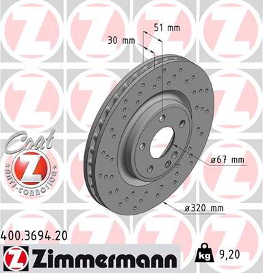 Zimmermann 400.3694.20 - Тормозной диск onlydrive.pro