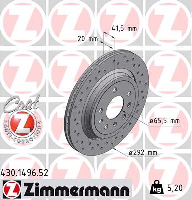 Zimmermann 430.1496.52 - Тормозной диск onlydrive.pro