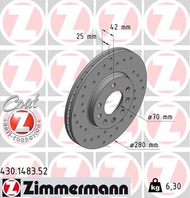 Zimmermann 430.1483.52 - Тормозной диск onlydrive.pro