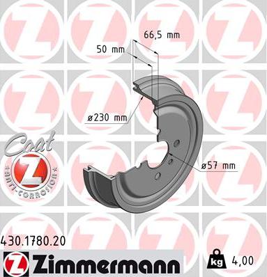 Zimmermann 430.1780.20 - Stabdžių būgnas onlydrive.pro