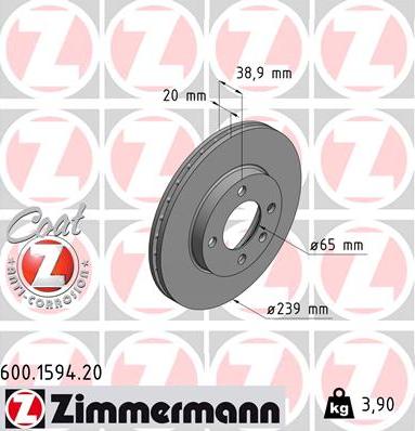 Zimmermann 600.1594.20 - Тормозной диск onlydrive.pro