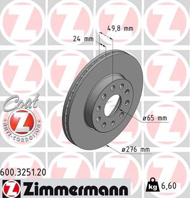 Zimmermann 600.3251.20 - Тормозной диск onlydrive.pro