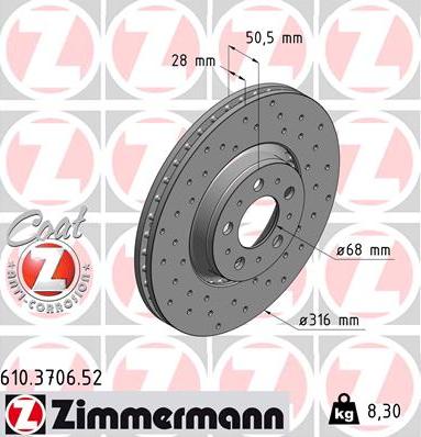 Zimmermann 610.3706.52 - Тормозной диск onlydrive.pro