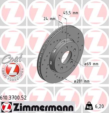Zimmermann 610.3700.52 - Brake Disc onlydrive.pro