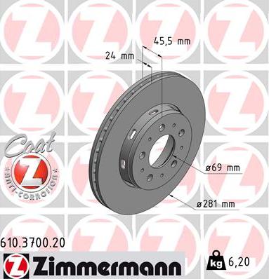 Zimmermann 610.3700.20 - Brake Disc onlydrive.pro