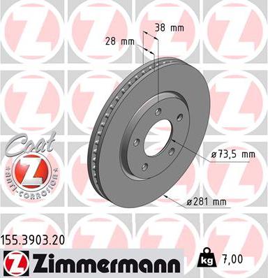Zimmermann 155.3903.20 - Brake Disc onlydrive.pro