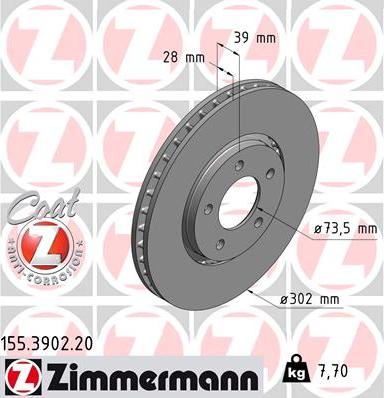 Zimmermann 155.3902.20 - Stabdžių diskas onlydrive.pro