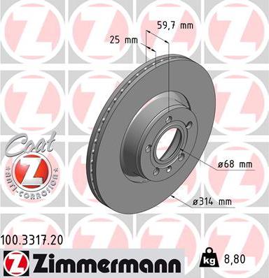 Zimmermann 100.3317.20 - Тормозной диск onlydrive.pro