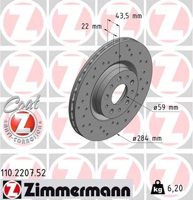 Zimmermann 110.2207.52 - Тормозной диск onlydrive.pro