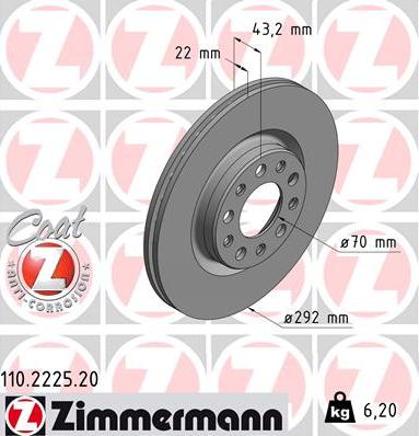 Zimmermann 110.2225.20 - Brake Disc onlydrive.pro