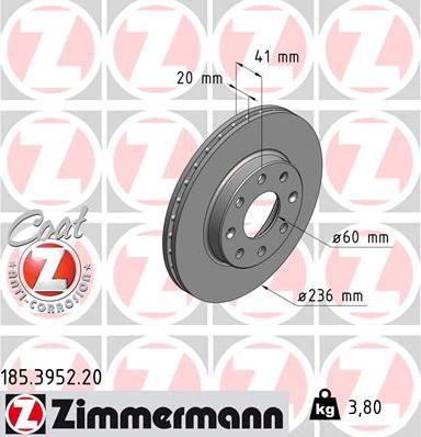 Zimmermann 185.3952.20 - Brake Disc onlydrive.pro