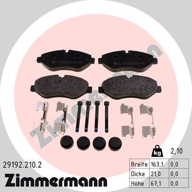 Zimmermann 29192.210.2 - Тормозные колодки, дисковые, комплект onlydrive.pro