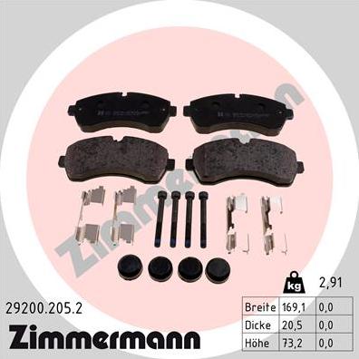 Zimmermann 29200.205.2 - Тормозные колодки, дисковые, комплект onlydrive.pro