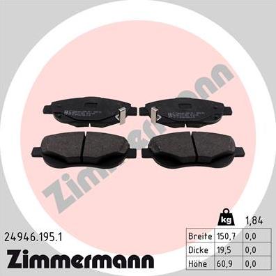 Zimmermann 24946.195.1 - Brake Pad Set, disc brake onlydrive.pro