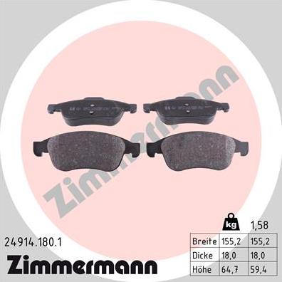 Zimmermann 24914.180.1 - Brake Pad Set, disc brake onlydrive.pro