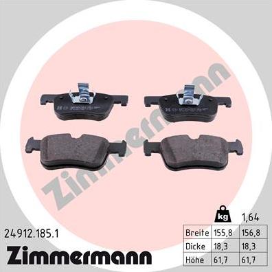 Zimmermann 24912.185.1 - Тормозные колодки, дисковые, комплект onlydrive.pro