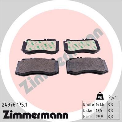 Zimmermann 24976.175.1 - Тормозные колодки, дисковые, комплект onlydrive.pro