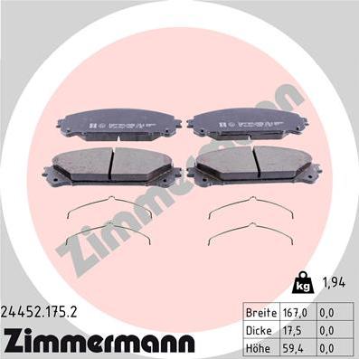 Zimmermann 24452.175.2 - Bremžu uzliku kompl., Disku bremzes onlydrive.pro