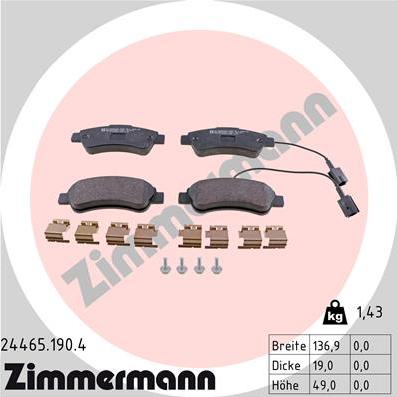 Zimmermann 24465.190.4 - Тормозные колодки, дисковые, комплект onlydrive.pro