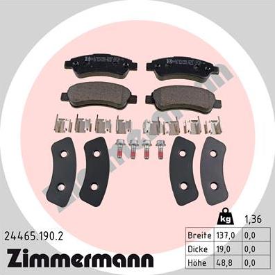 Zimmermann 24465.190.2 - Тормозные колодки, дисковые, комплект onlydrive.pro