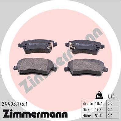 Zimmermann 24403.175.1 - Brake Pad Set, disc brake onlydrive.pro