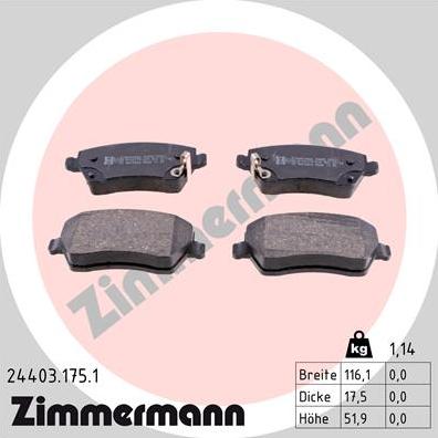 Zimmermann 24403.175.1 - Stabdžių trinkelių rinkinys, diskinis stabdys onlydrive.pro