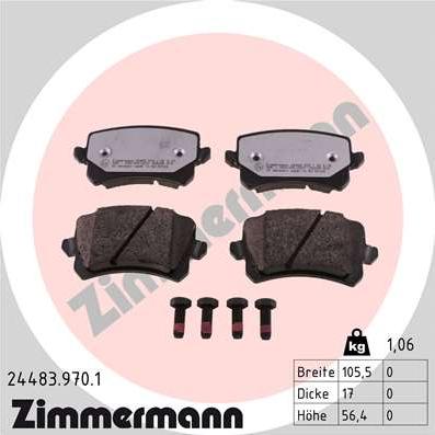 Zimmermann 24483.970.1 - Тормозные колодки, дисковые, комплект onlydrive.pro