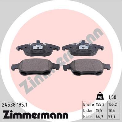 Zimmermann 24538.185.1 - Brake Pad Set, disc brake onlydrive.pro