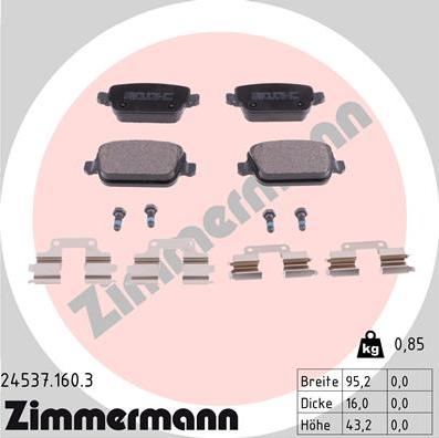 Zimmermann 24537.160.3 - Тормозные колодки, дисковые, комплект onlydrive.pro